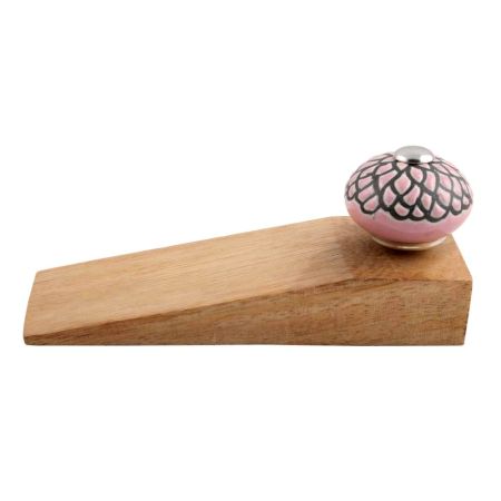 Pink And Black Etched Ceramic Wooden Door Stopper